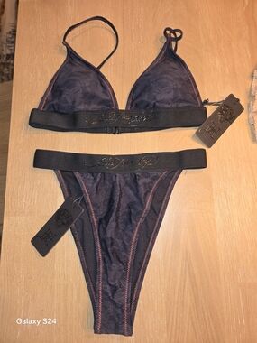Ed Hardy Black Geisha Lady Top S Bottoms XS New Bikini Set Swimsuit NWT